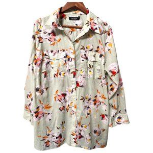 Lauren Ralph Lauren Green Floral Cotton Voile Shirt - Size 2X